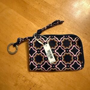 Vera Bradley Navy Pink Brown Patterned Wristlet Keychain Wallet